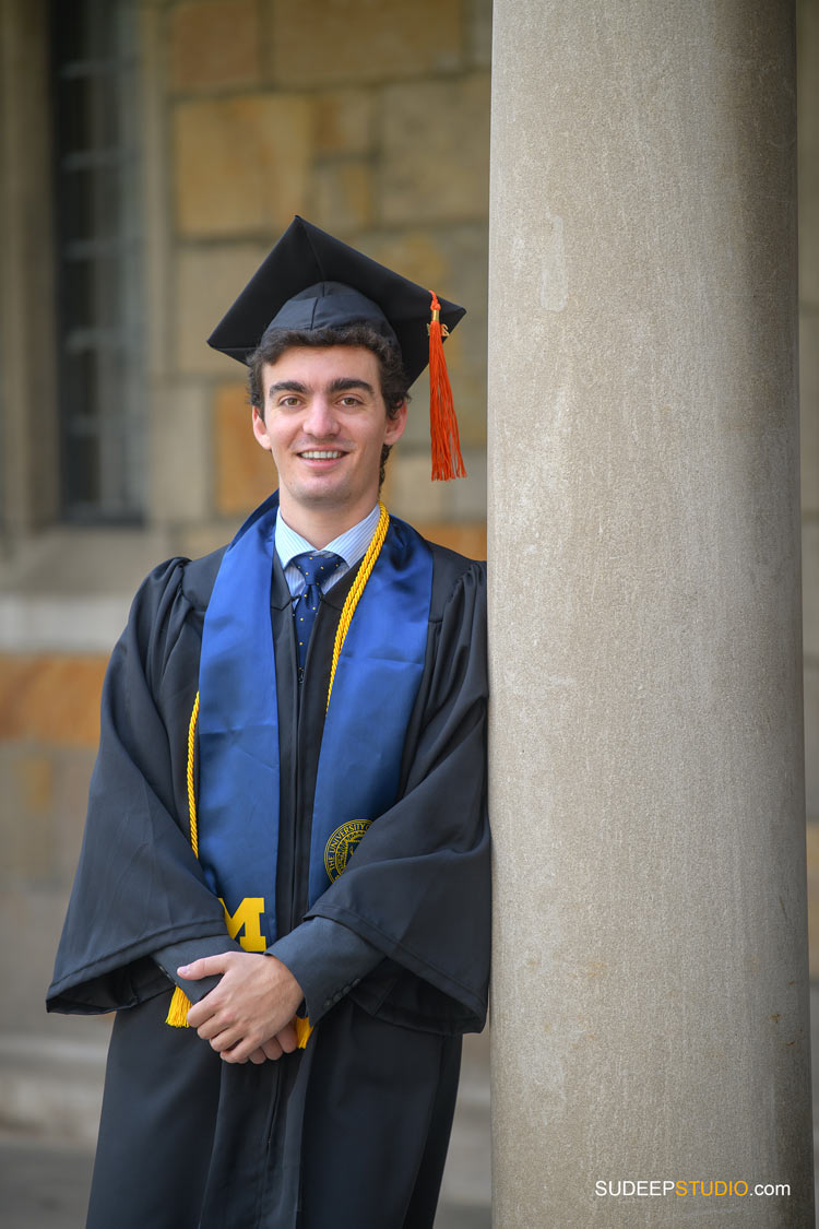 University of Michigan Engineering Graduation Pictures on Campus by SudeepStudio.com Ann Arbor Graduation Portrait Photographer