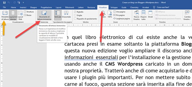 strumento di lettura immersiva in word