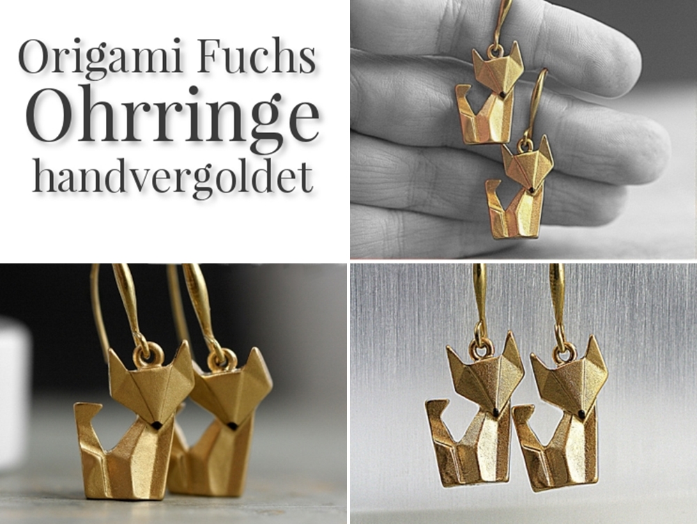 ORIGAMI FUCHS OHRRINGE HANDVERGOLDET