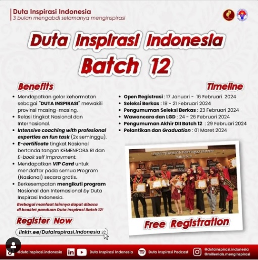 Pendaftaran Duta Inspirasi Indonesia Batch 12 Tahun 2024