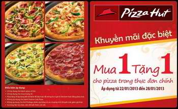 Pizza Hut - Mua 1 tặng 1 cho pizza trong thực đơn chính, khuyến mãi nhà hàng, dia diem an uong 365