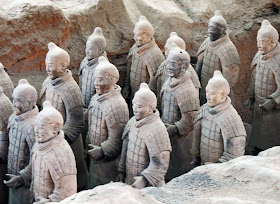 close ups of the terracotta soldiers in China