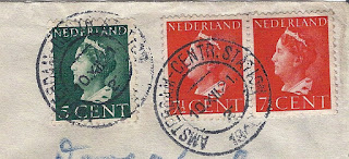 Queen Wilhelmina 'Konijnenburg' stamps postmarked with a CDS (circular date stamp) reading Amsterdam-Centr. Station 2