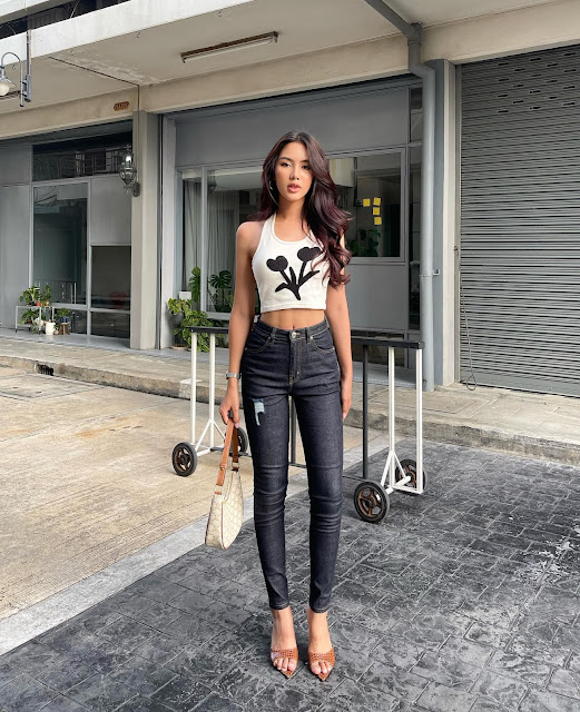 Jess Thanchaya Inprasert – Most Pretty Thai Trans Girl Fashion Model in Halter Neck Crop Top and Skinny Jean Photoshoot