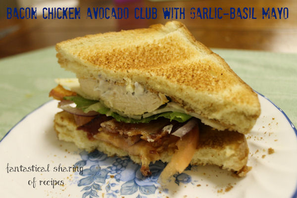 Bacon Chicken Avocado Club Sandwich with Garlic-Basil Mayo: crunchy bacon, lemon pepper chicken, creamy avocado, herby mayo, and more on this amazing club sandwich!