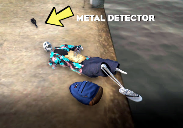 metal detector lying next to skeleton in GTA 5 Online