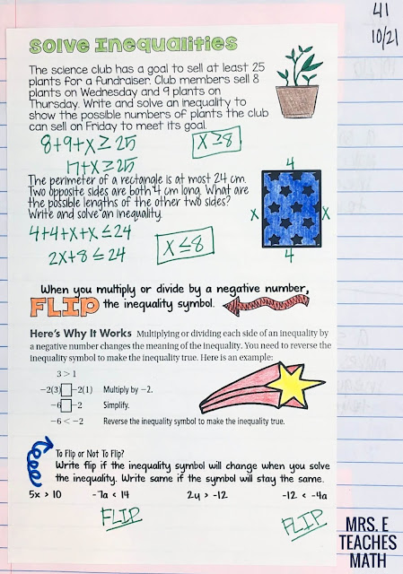 Solving and Graphing Inequalities in One Variable Interactive Notebook Page