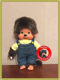 Monchhichi salopette jean et tee-shirt jaune - kiki - vintage - sekiguchi - nouveauté