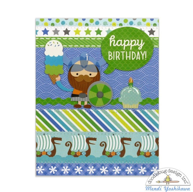 Doodlebug Design Dragon Tales Vikings Birthday Card by Mendi Yoshikawa