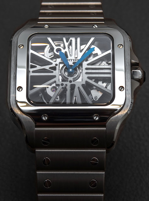 Revoir la réplique de montre Cartier Santos De Cartier squelette en acier inoxydable