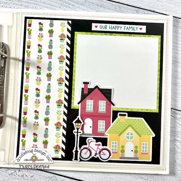 Family, Home Scrapbook Page Layout with neighborhood of houses & a bike