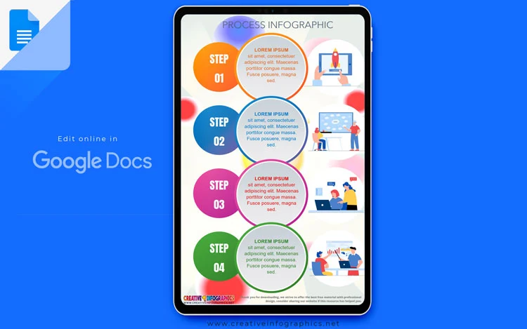 4 step process infographics template in colorful circles