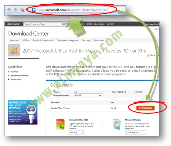 Gambar: Cara Download Add-in Microsoft untuk pembuatan File PDF atau XPS