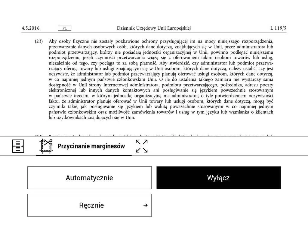 PocketBook Touch HD 3 – PDF przed zastosowaniem przycięcia marginesów