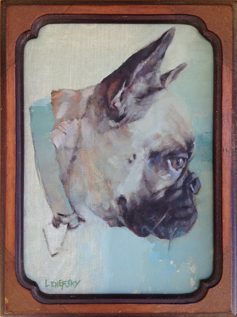 Portrait of a French Bulldog, Frenchie painting in oil on canvas by Heather Lenefsky