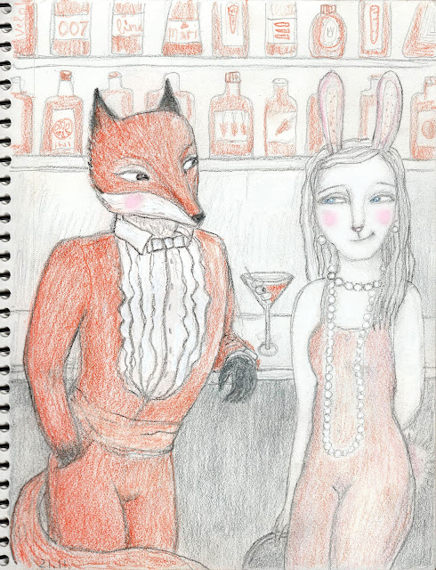 Aide Leit-Lepmets #scbwiartober2023 #scbwiartober #scbwi #werefox #sketchbook James bond 007 moneypenny rabbit bunney werewfox libarebane