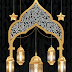 Elegant Ramadan Greeting Card with Golden Archway and Lanterns