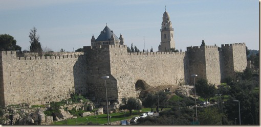 Old City wall. The tower is part of the Hagia Maria Abbey. JUC is just beyond that. The wall is massive and part of it is buried underground.
