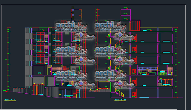  المساقط العمودية للمشروع فندق التجارية الصغيرة dwg 