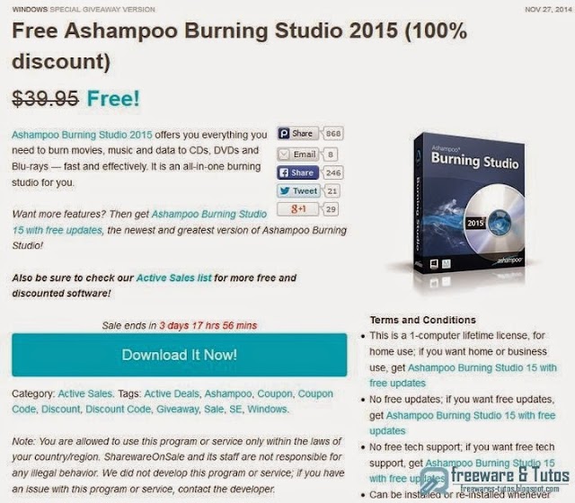 Offre promotionnelle : Ashampoo Burning Studio 2015 gratuit !