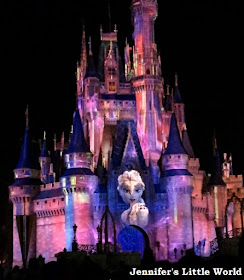 Elsa from Frozen projected onto the castle at Walt Disney World