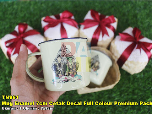 Mug Enamel  7cm Cetak  Decal Full Colour Premium Packaging 