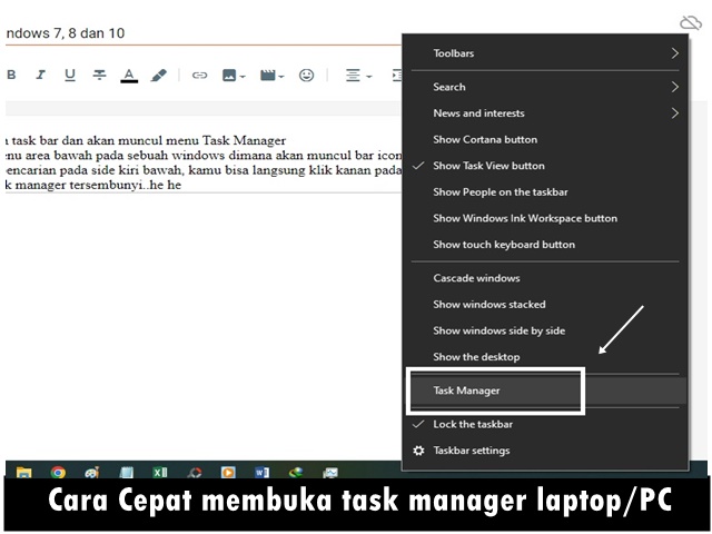 Cara cepat membuka task manager laptop / komputer