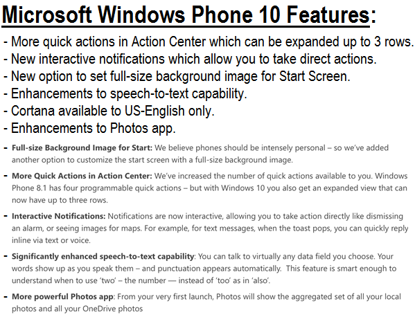 Windows 10 for Phones Features