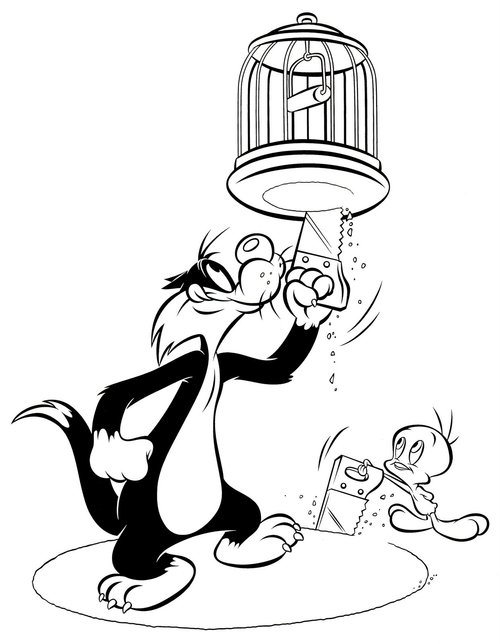 Tweety Bird And Sylvester  Coloring  Pages  Free  For Kids 