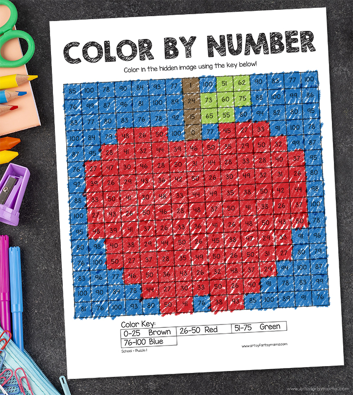 Free Printable Back to School Color by Number Worksheets