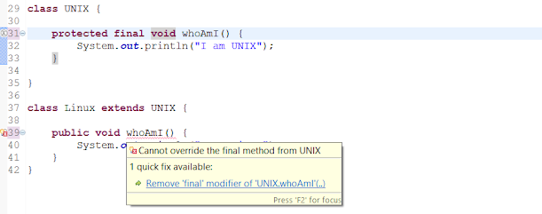 final methods Java example