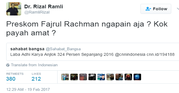 Laba PT Adhi Karya Anjlok Rizal Ramli Fajrul Rahman 