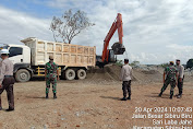 bersama TNI Amankan Jalur Lintas Truk Pengangkutan Material Bendungan Lau Simeme