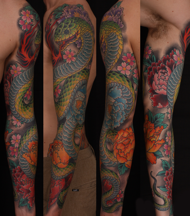 Jeff Srsic: Snake, Peony, and Cherry Blossoms sleeve