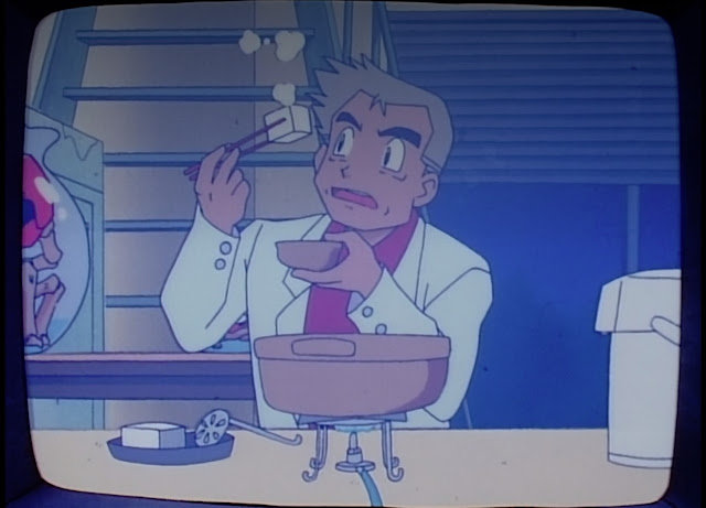 Profesor Oak comiendo tufo, o al menos un cuadrado blanco con palillos