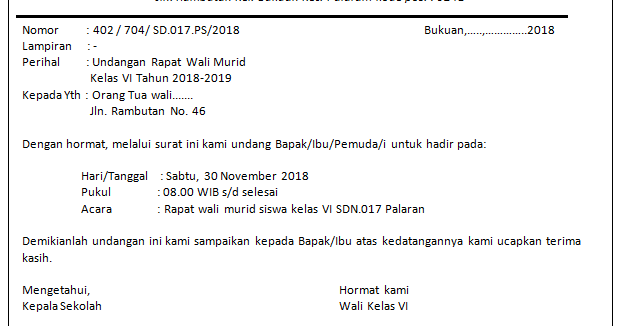 Contoh Surat Undangan Wali  Murid Singkat dan Jelas 