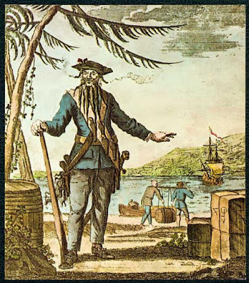 Capt. Teach alias BarbaNera "stampa colorata, incisa su rame, Oliver Payne 1736