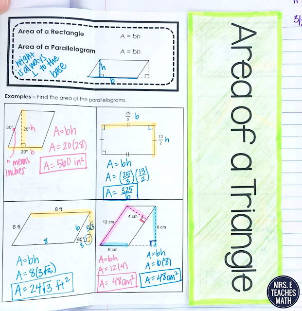 area of parallelograms and triangles foldable for geometry interactive notebooks