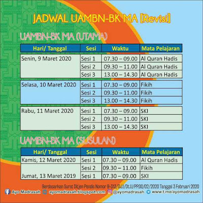 Revisi Jadwal UAMBN-BK MA 2020