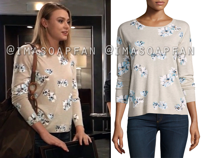 Kiki Jerome, Hayley Erin, Beige and Blue Floral Print Sweater, General Hospital, GH