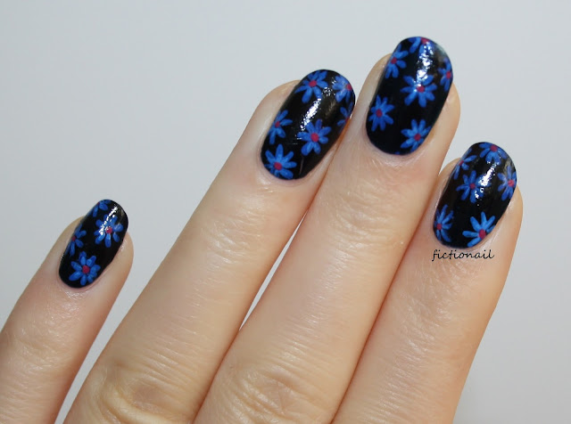 Winter Dark Blue Floral Nail Art