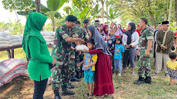   Yonif Raider 300/Bjw Panen Raya Padi Bersama Warga Desa Sukataris Cianjur