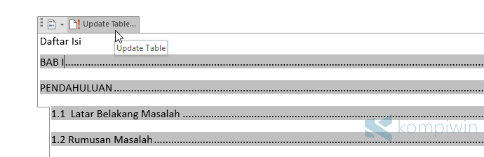 membuat daftar isi