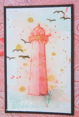 No Line Watercolour Lighthouse Card for any occasion featuring the High Tide Stamps from Stampin' Up! UK