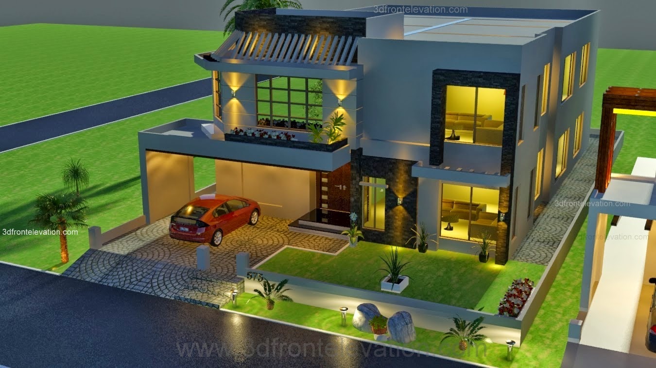 3D Front Elevation com 1 Kanal  House  Drawing  Floor Plans  