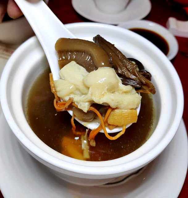 DOUBLE-BOILED CHICKEN BROTH WITH ANTLER MUSHROOM, HOKKAIDO DRIED SCALLOP & FISH MAW