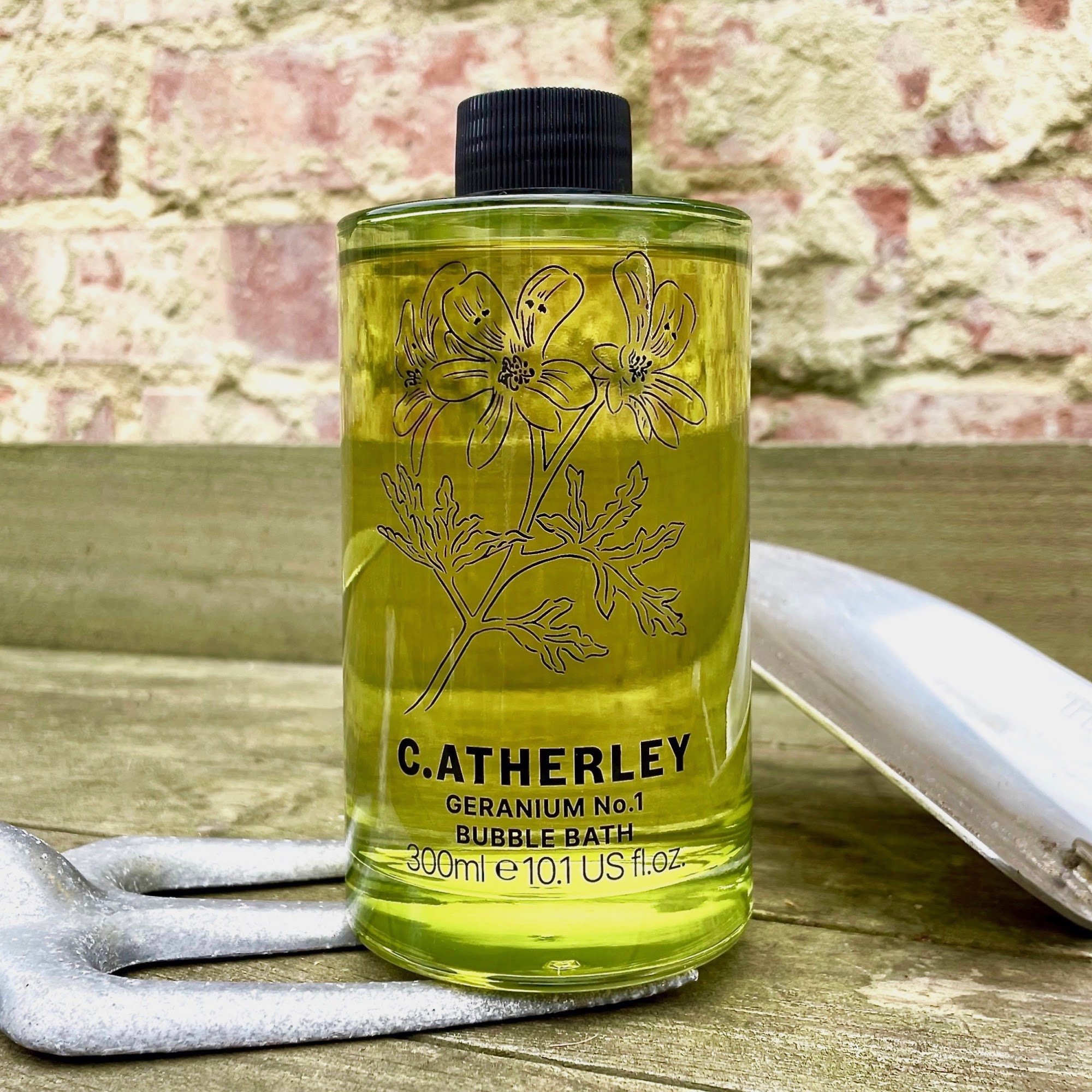 A bottle of Geranium No.1 Bubble Bath from C.Atherley, the new company from Cath Kidston Padgham and Heathcote & Ivory