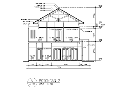 Download Gambar Kerja rumah tinggal 13 x 27 m format pdf Gratis