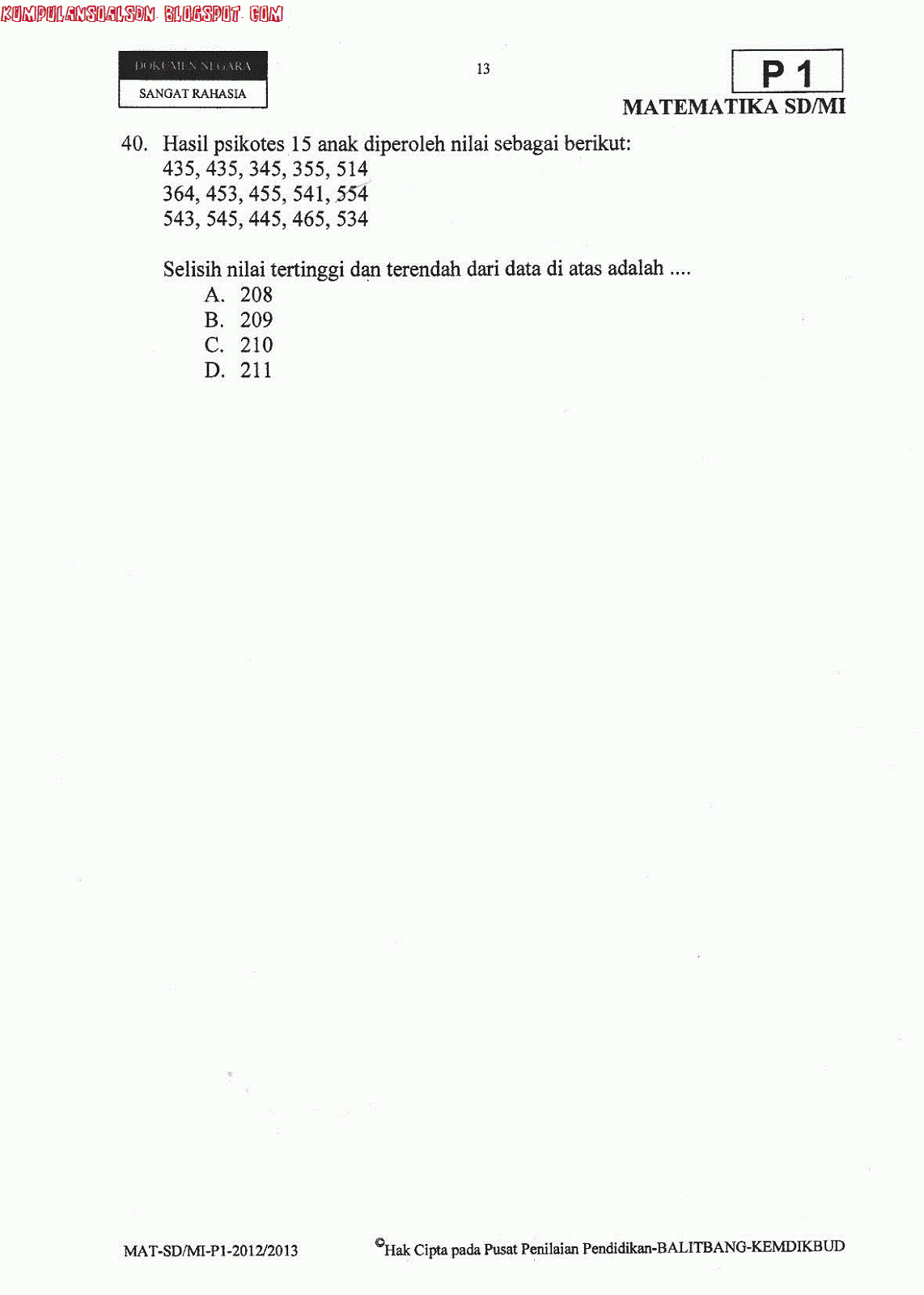 Soal UN Utama Matematika Kelas 6 SD TA 2012\/2013  Portal Download