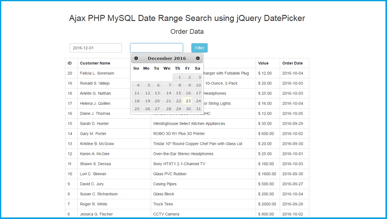 Ajax With Php Mysql Date Range Search Using Jquery Datepicker Webslesson Ajax With Php Mysql Date Range Search Using Jquery Datepicker Webslesson